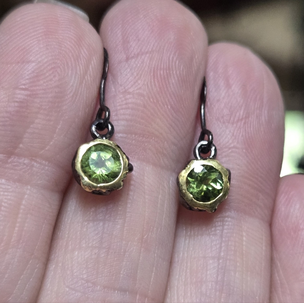 Peridot Natural Gemstone Sterling Rhodium & Gold Earrings 1.8k Each - Picture 6 of 8